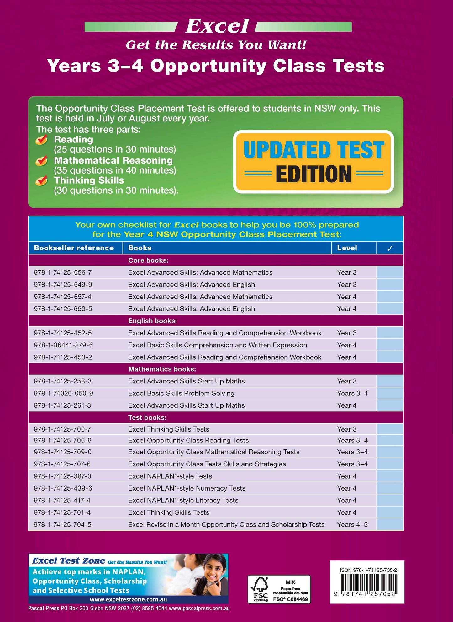 Excel Opportunity Class Tests Years 3-4