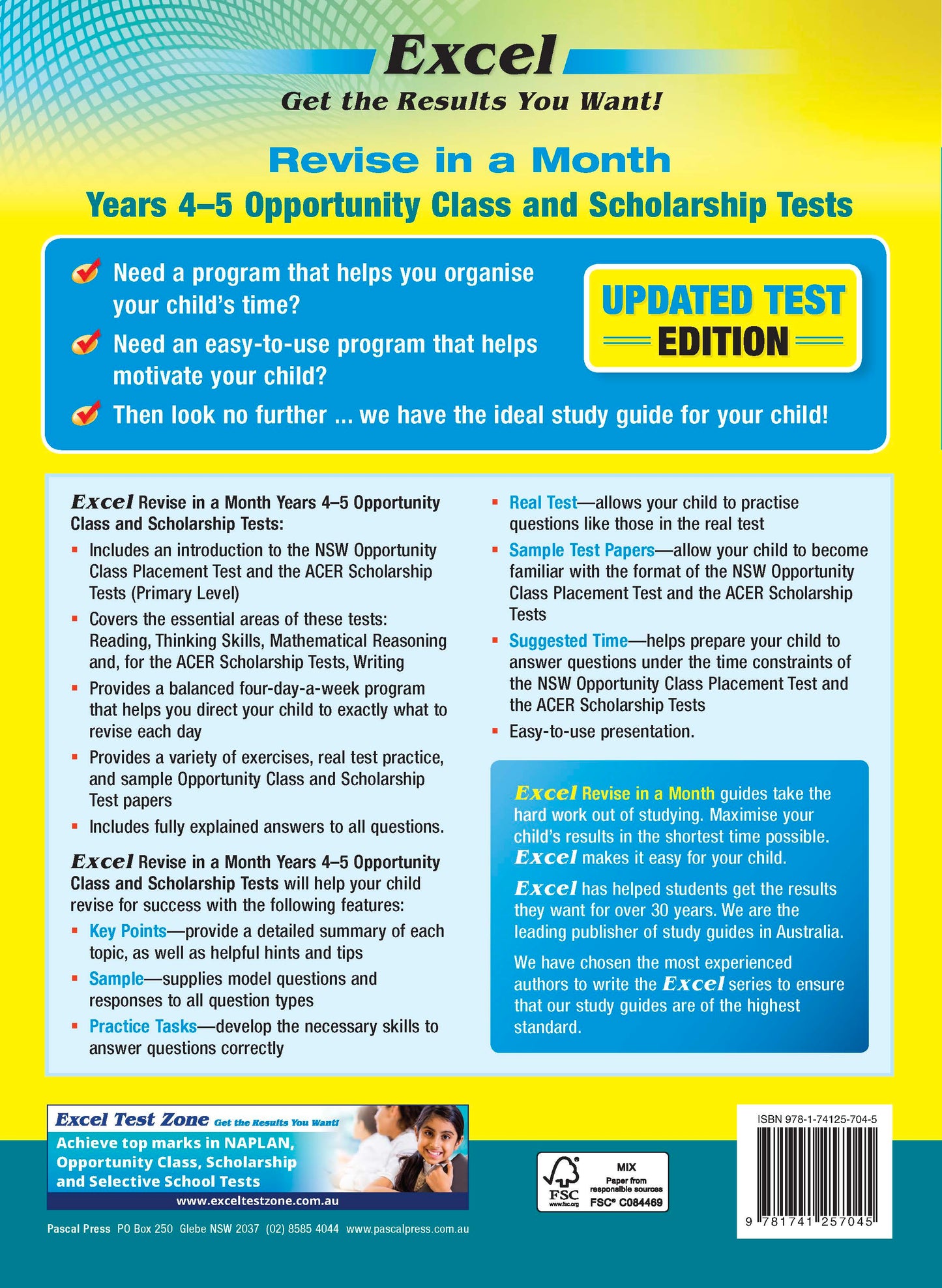 Excel Opportunity Class and Scholarship Tests Years 4-5