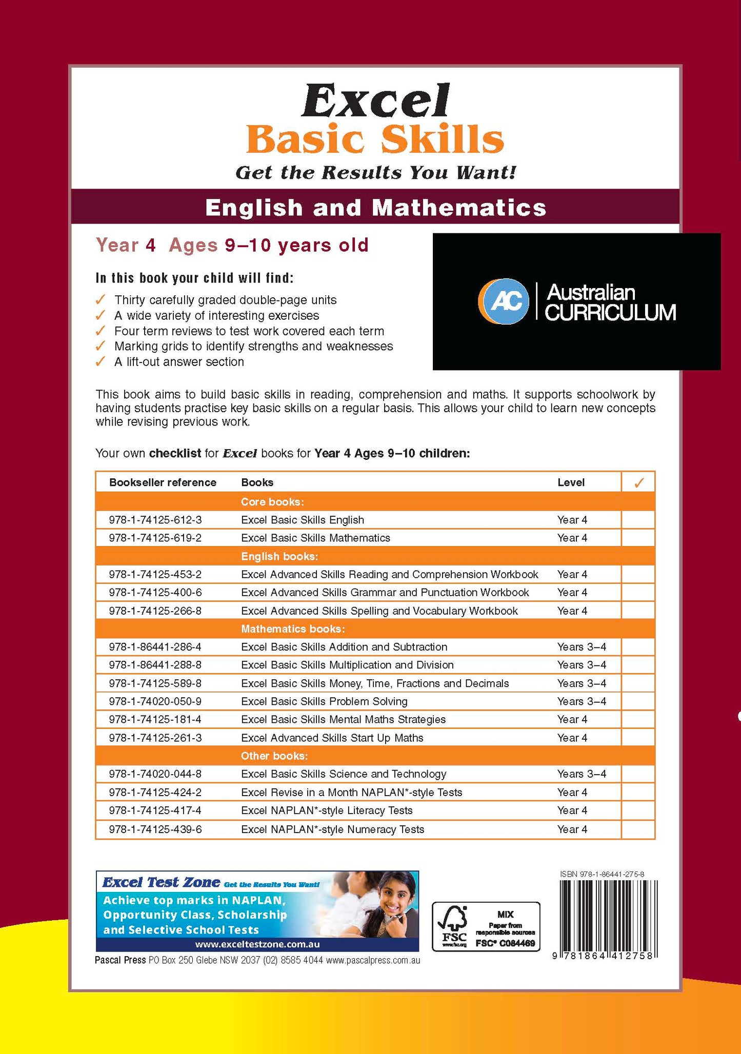 Excel Basic Skills - English and Mathematics Year 4