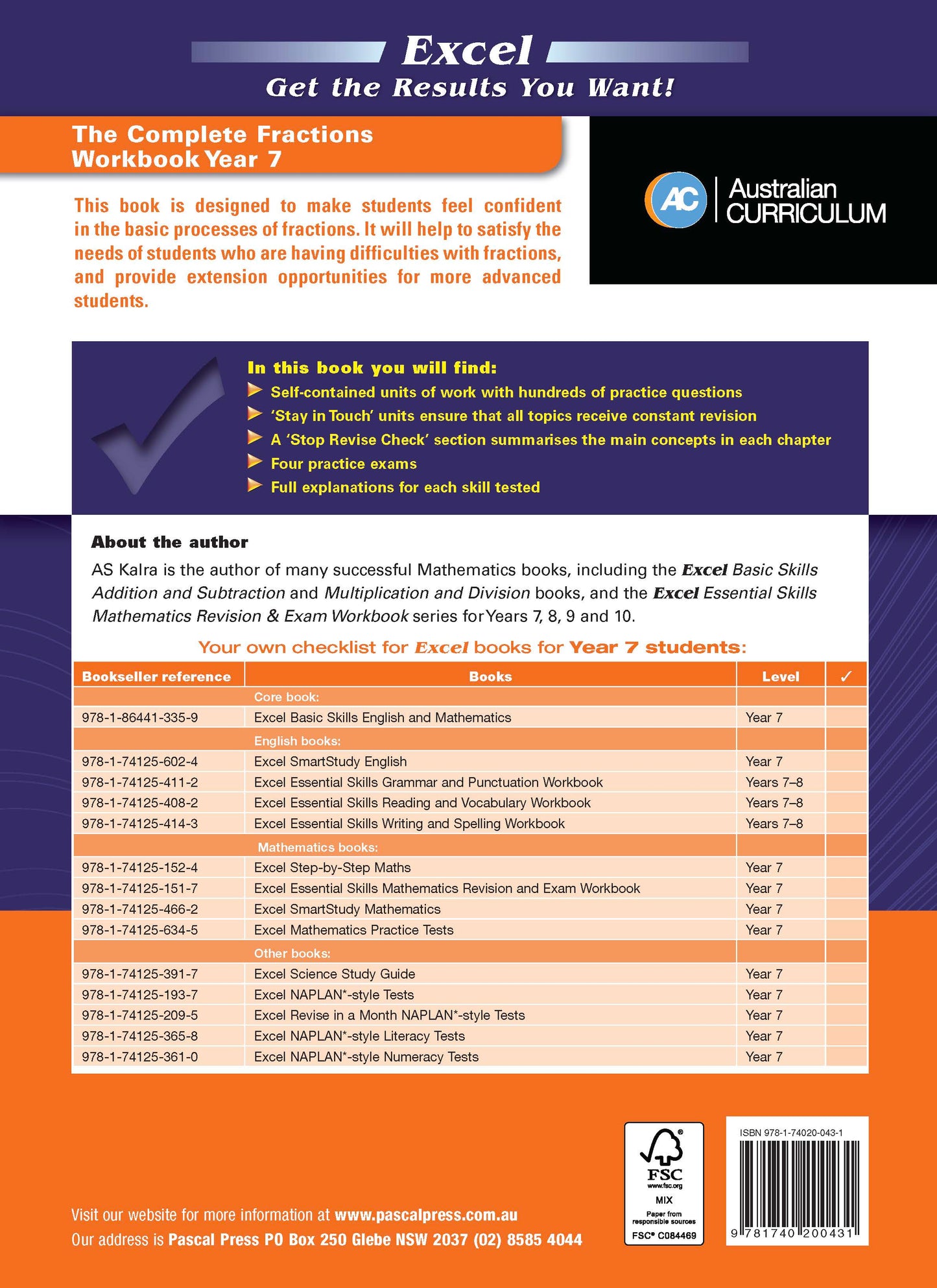 Excel Essential Skills - The Complete Fractions Workbook Year 7