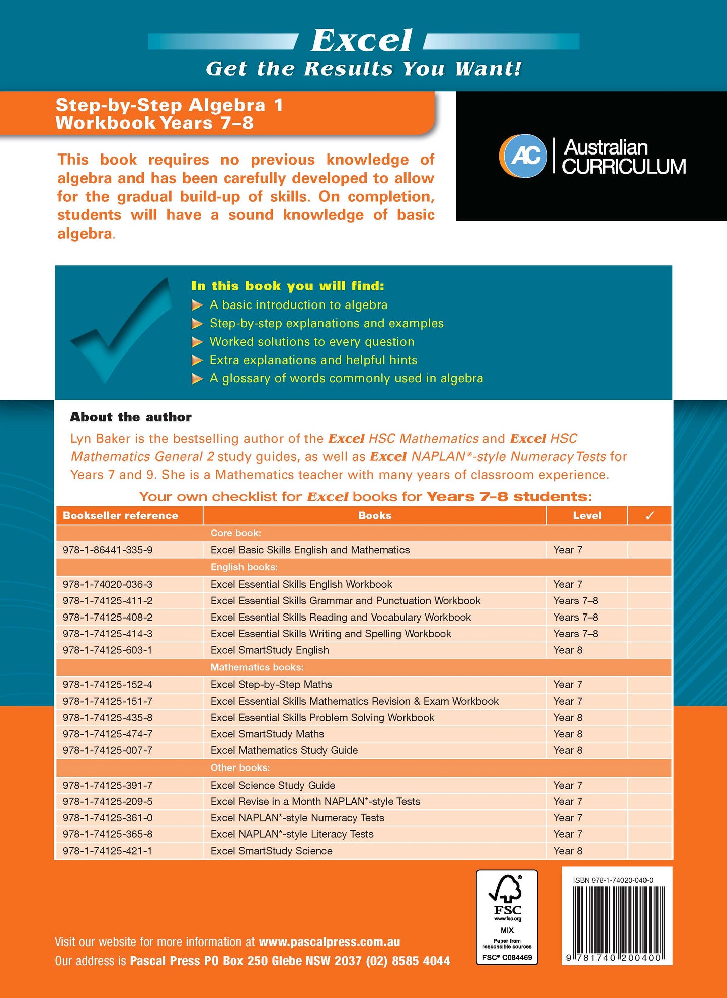Excel Essential Skills - Step-by-Step Algebra 1 Years 7-8