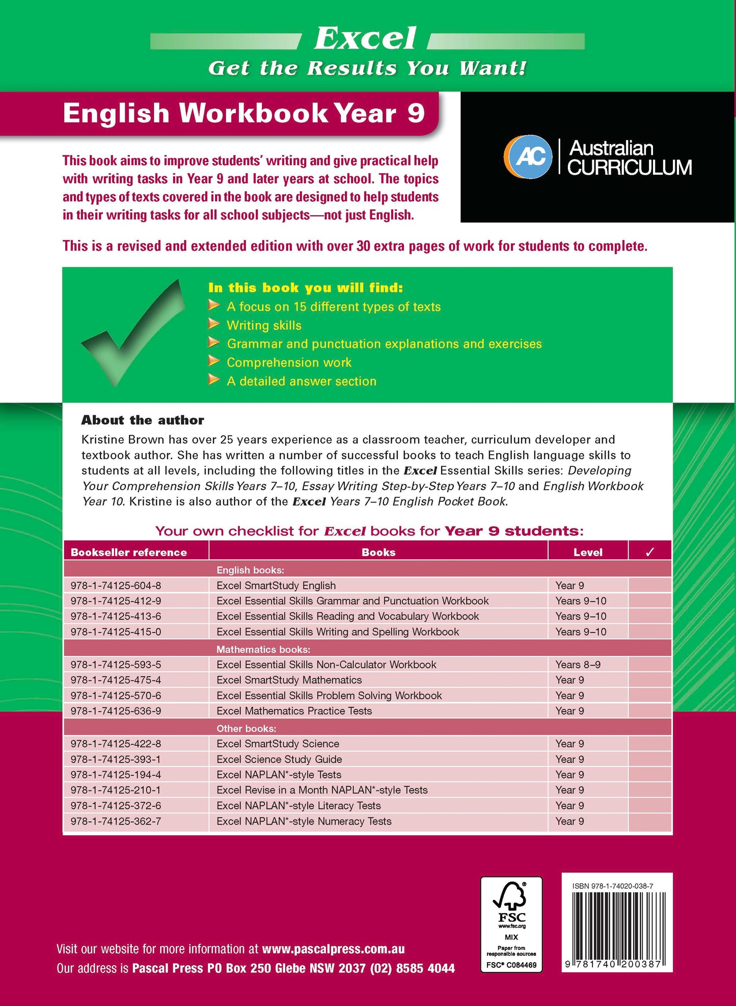 Excel Essential Skills - English Workbook Year 9
