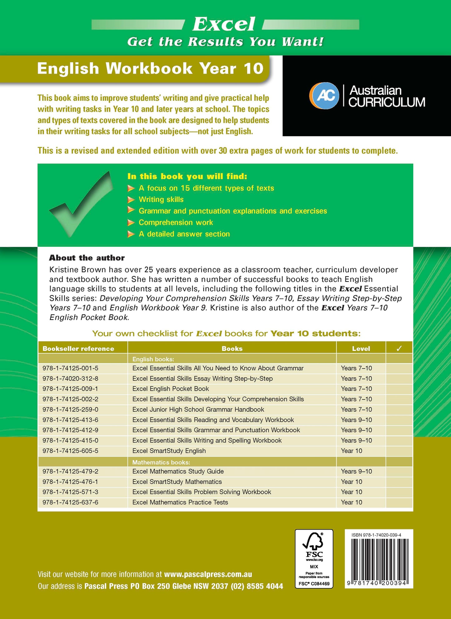 Excel Essential Skills - English Workbook Year 10