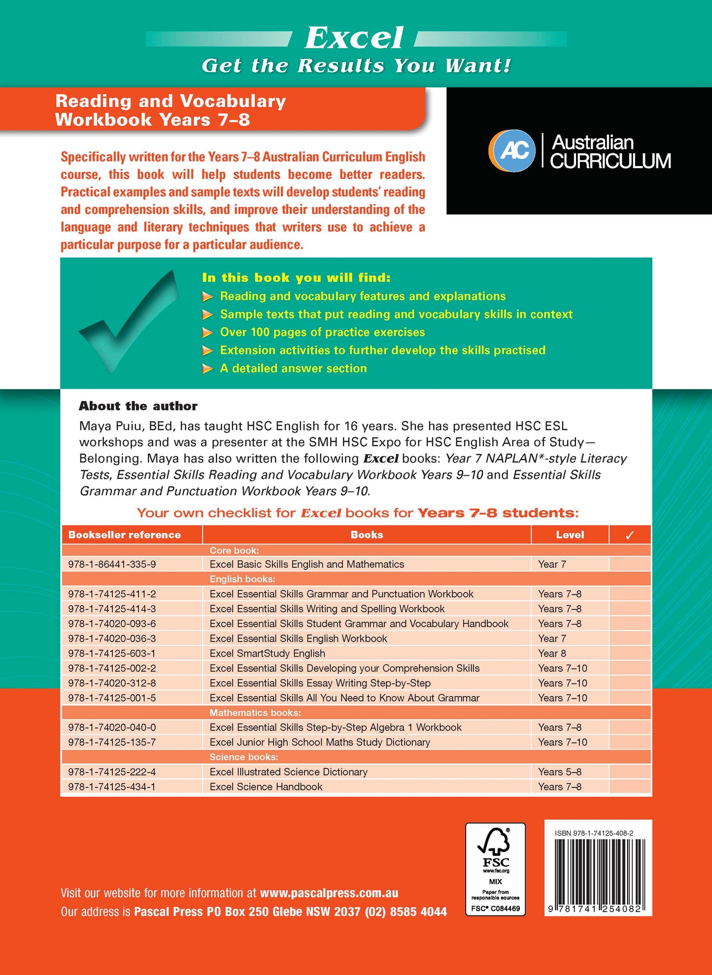 Excel Essential Skills - Reading and Vocabulary Workbook Years 7-8