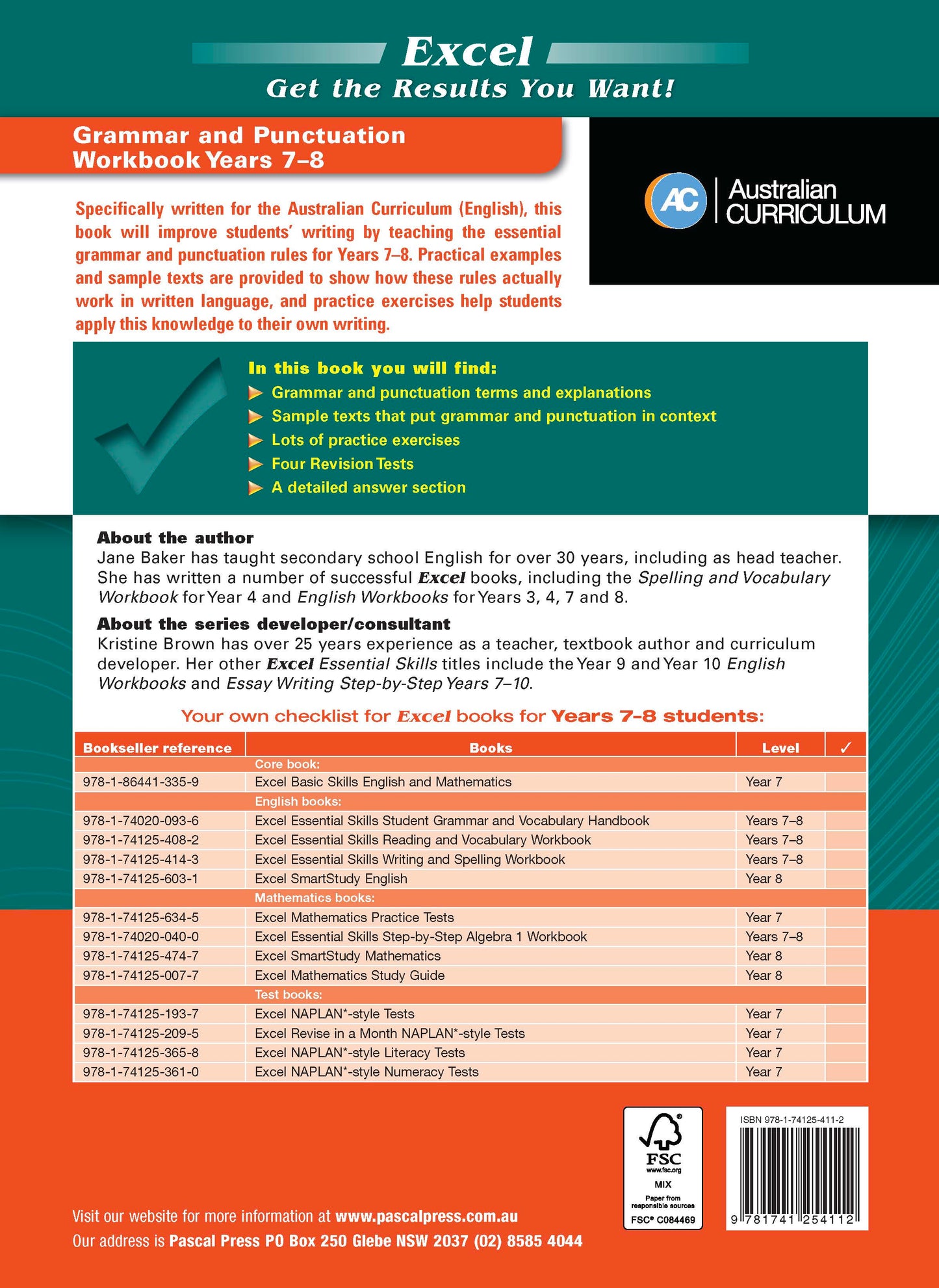 Excel Essential Skills - Grammar and Punctuation Workbooks Years 7-8