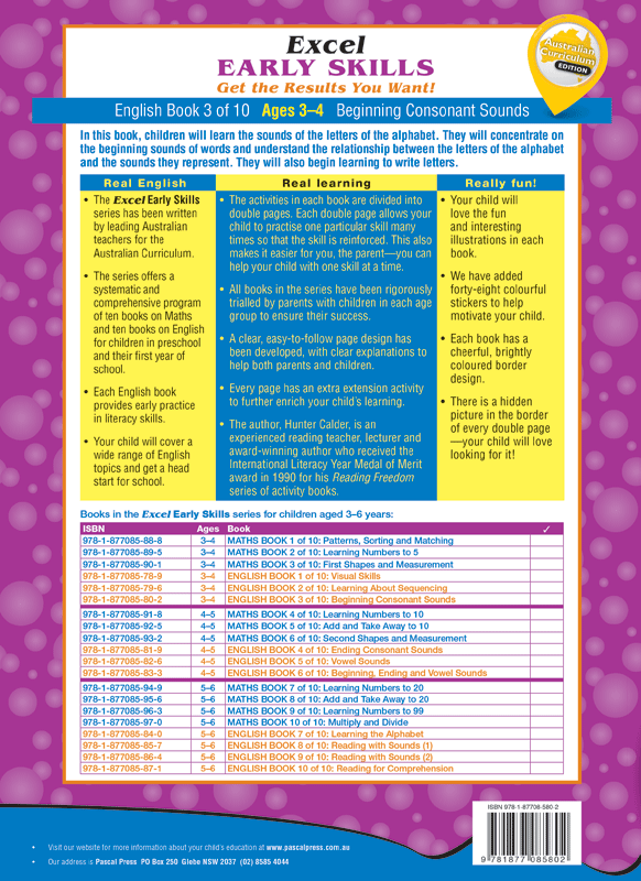 Excel Early Skills - English Book 3 Beginning Consonant Sounds