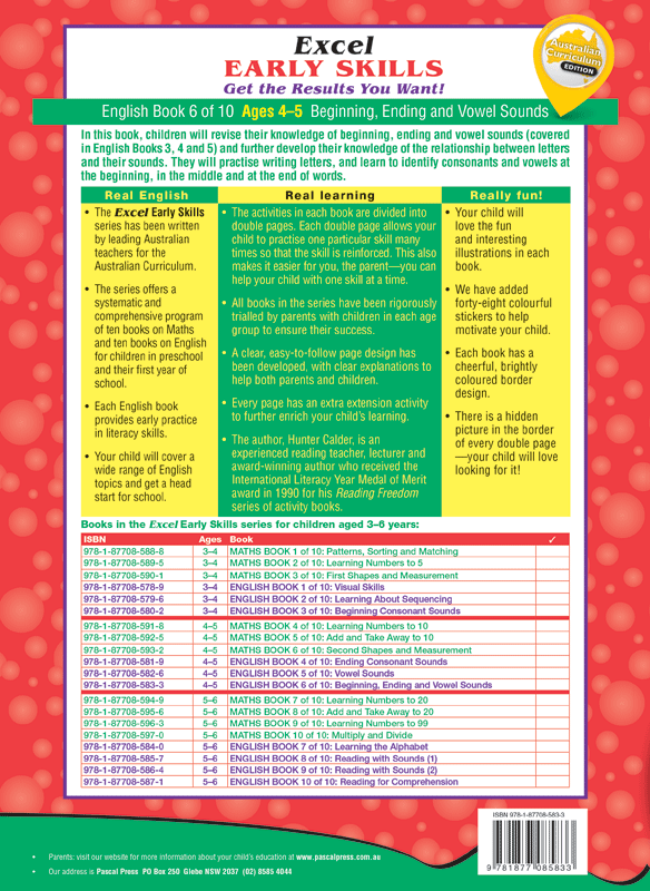 Excel Early Skills - English Book 6 Beginning, Ending and Vowel Sounds
