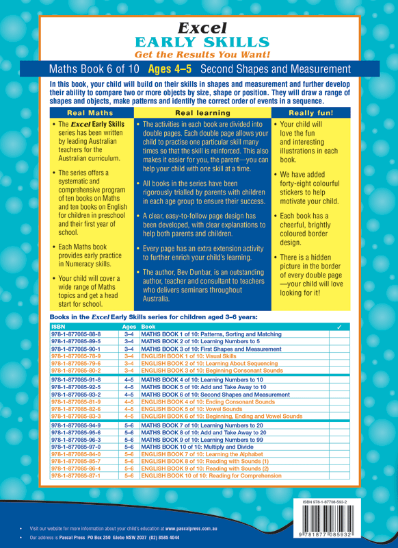 Excel Early Skills - Maths Book 6 Second Shapes and Measurement