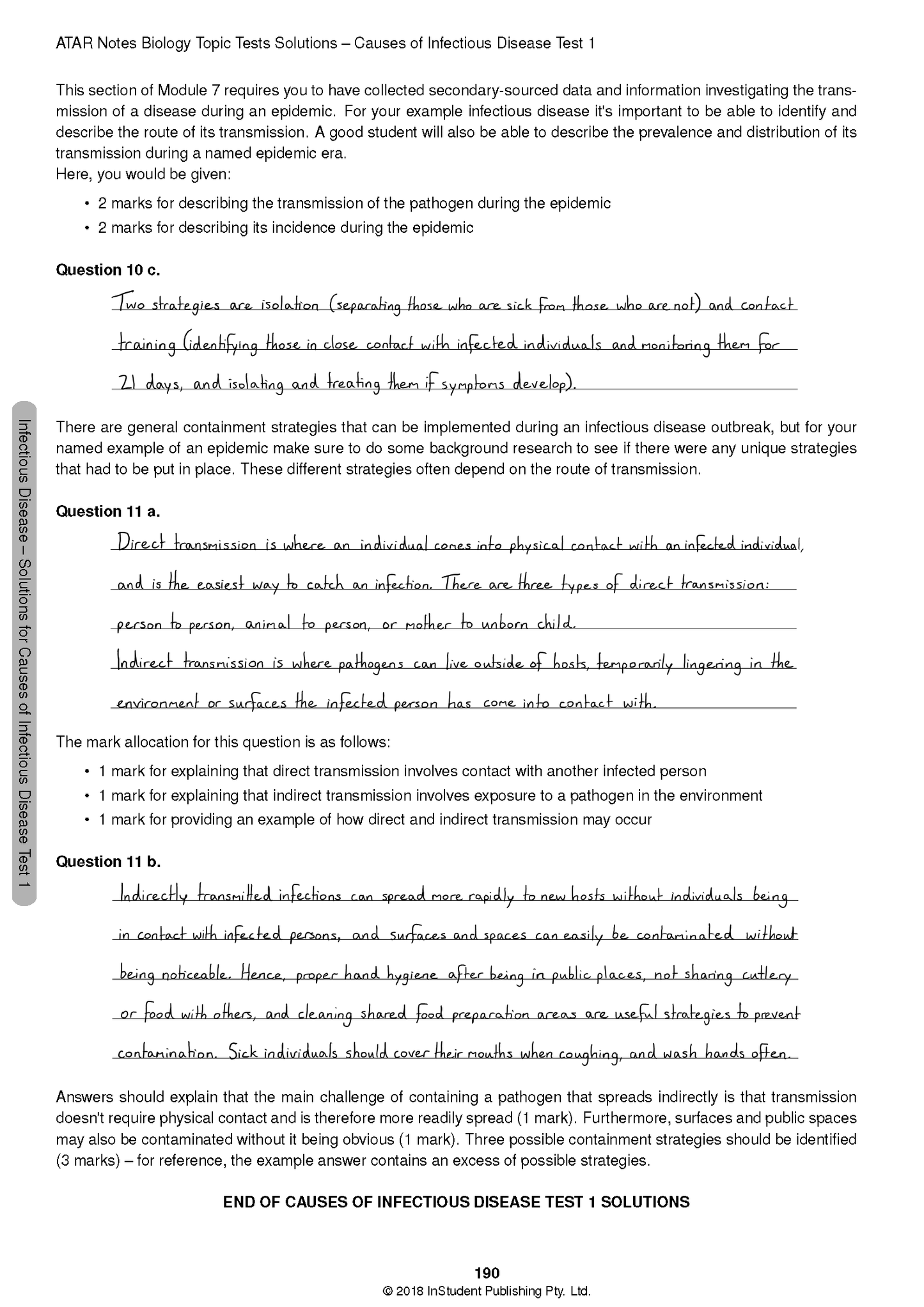 HSC Year 12 Biology Topic Tests by ATAR Notes, a white page with black printed questions and handwritten solutions.