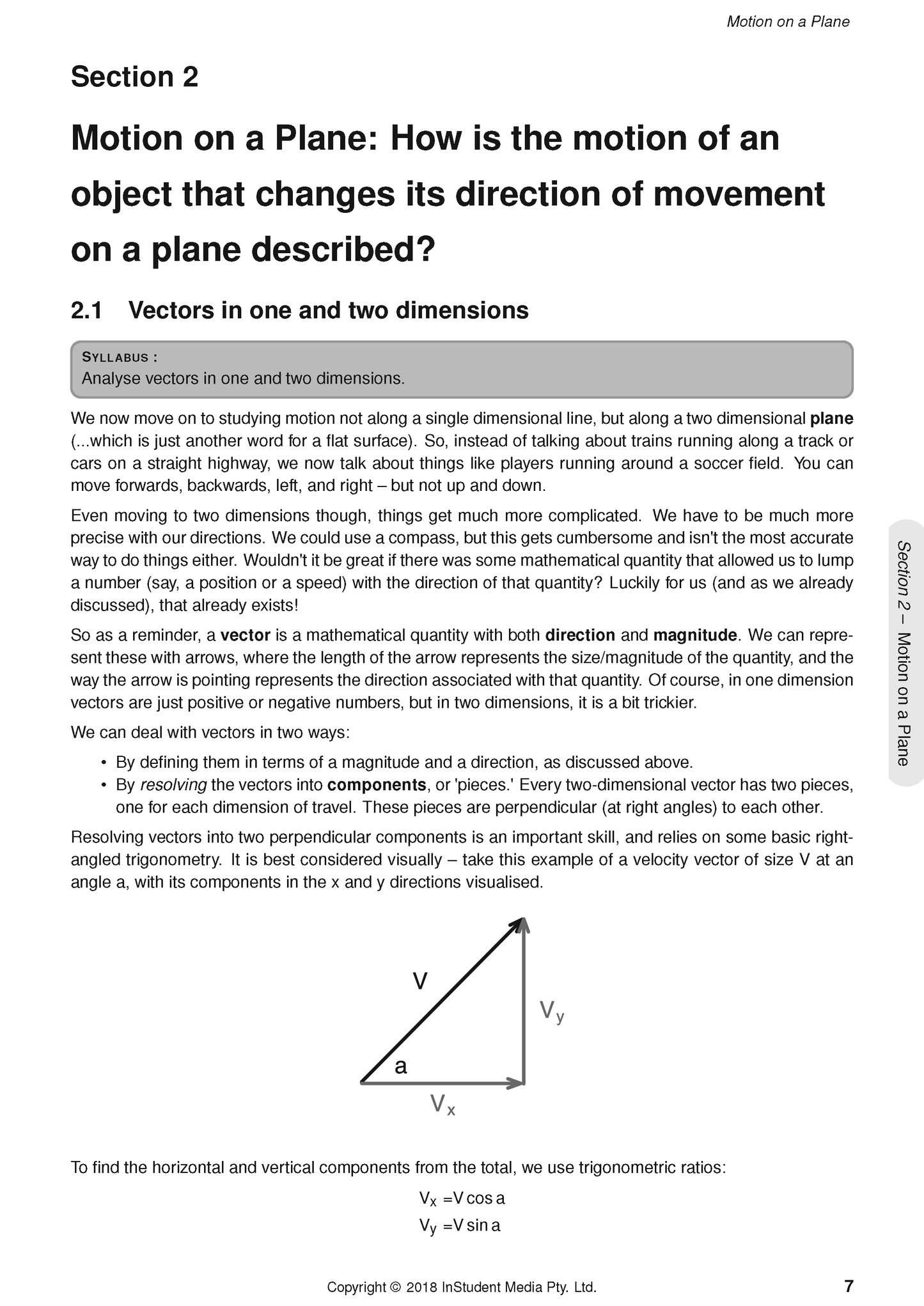 HSC Year 11 Physics Complete Course Notes by ATAR Notes, showing a page on vector resolution with a diagram and equations.