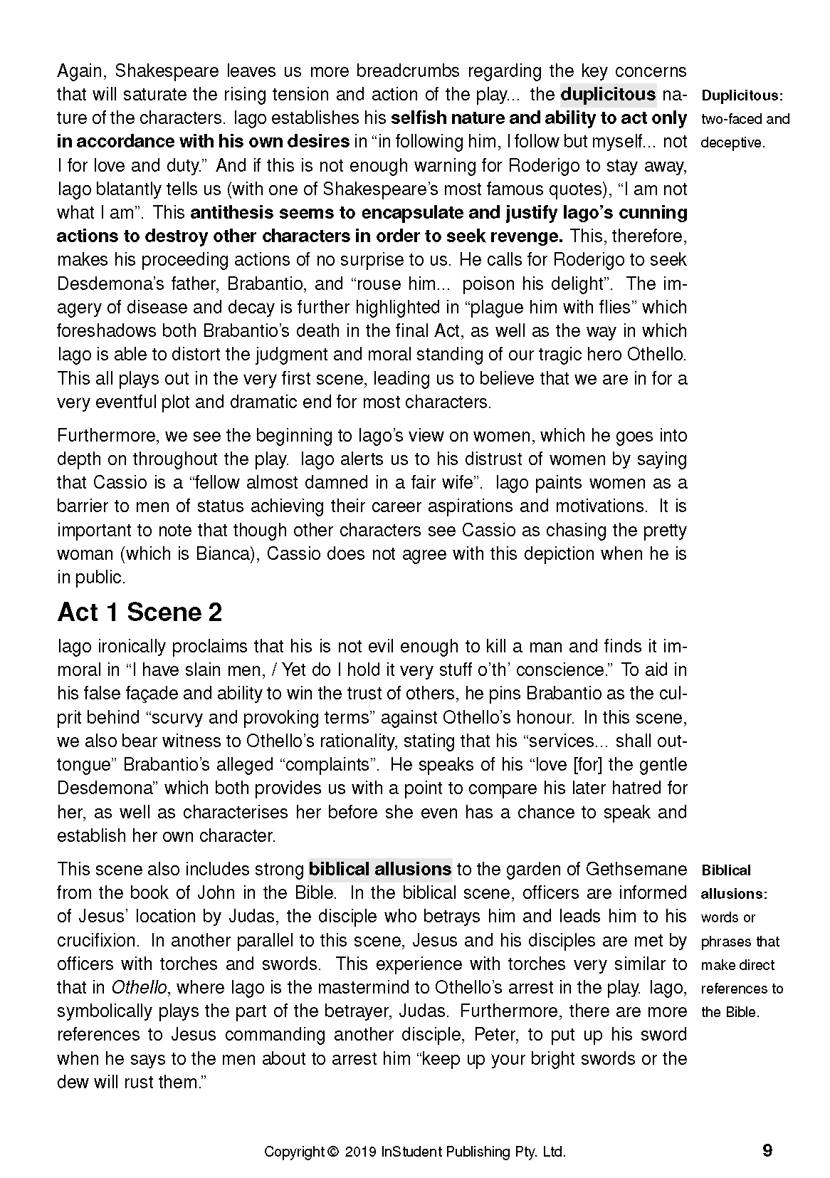 Text Guide for Othello by William Shakespeare, a page with black text, highlighted terms, and marginal definitions.