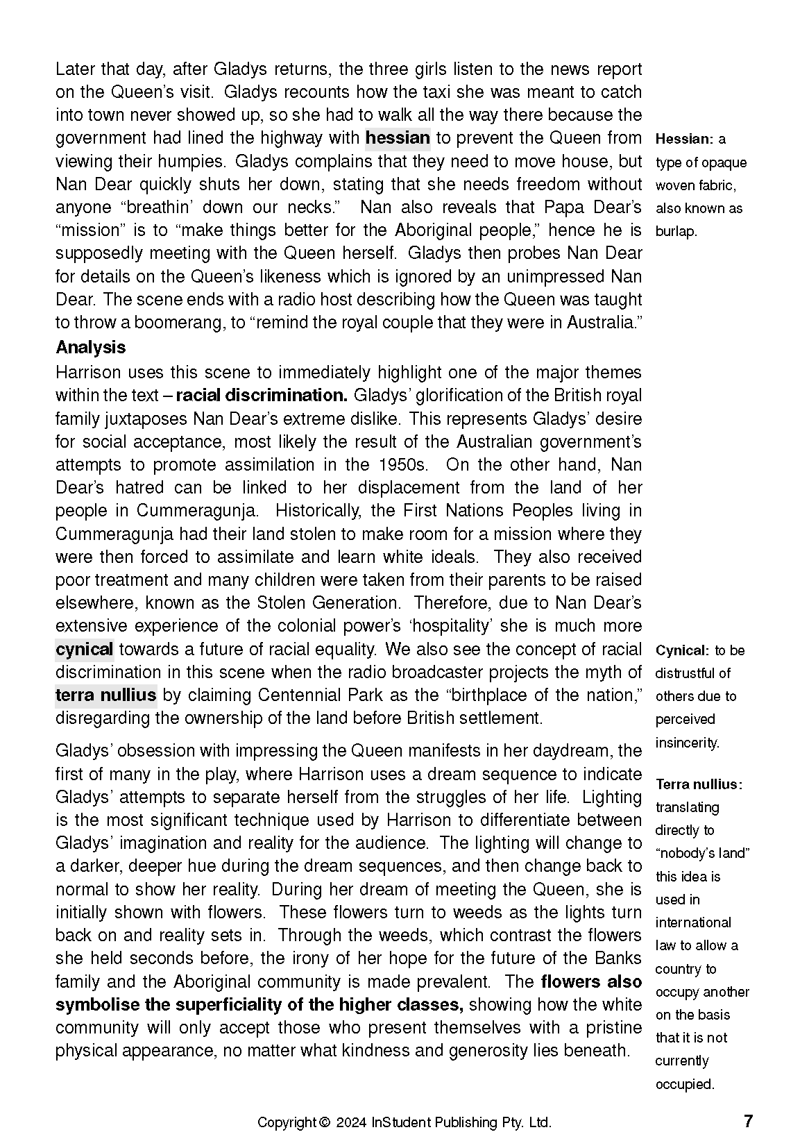 Cropped page from a text guide featuring black text content and definitions in the right margin.
