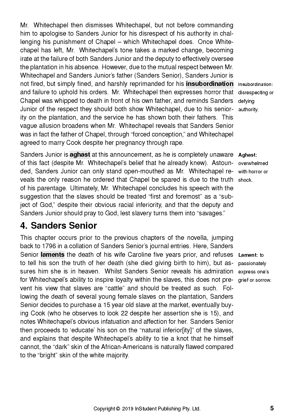 Text Guide page displaying detailed literary analysis and definitions from "The Longest Memory."