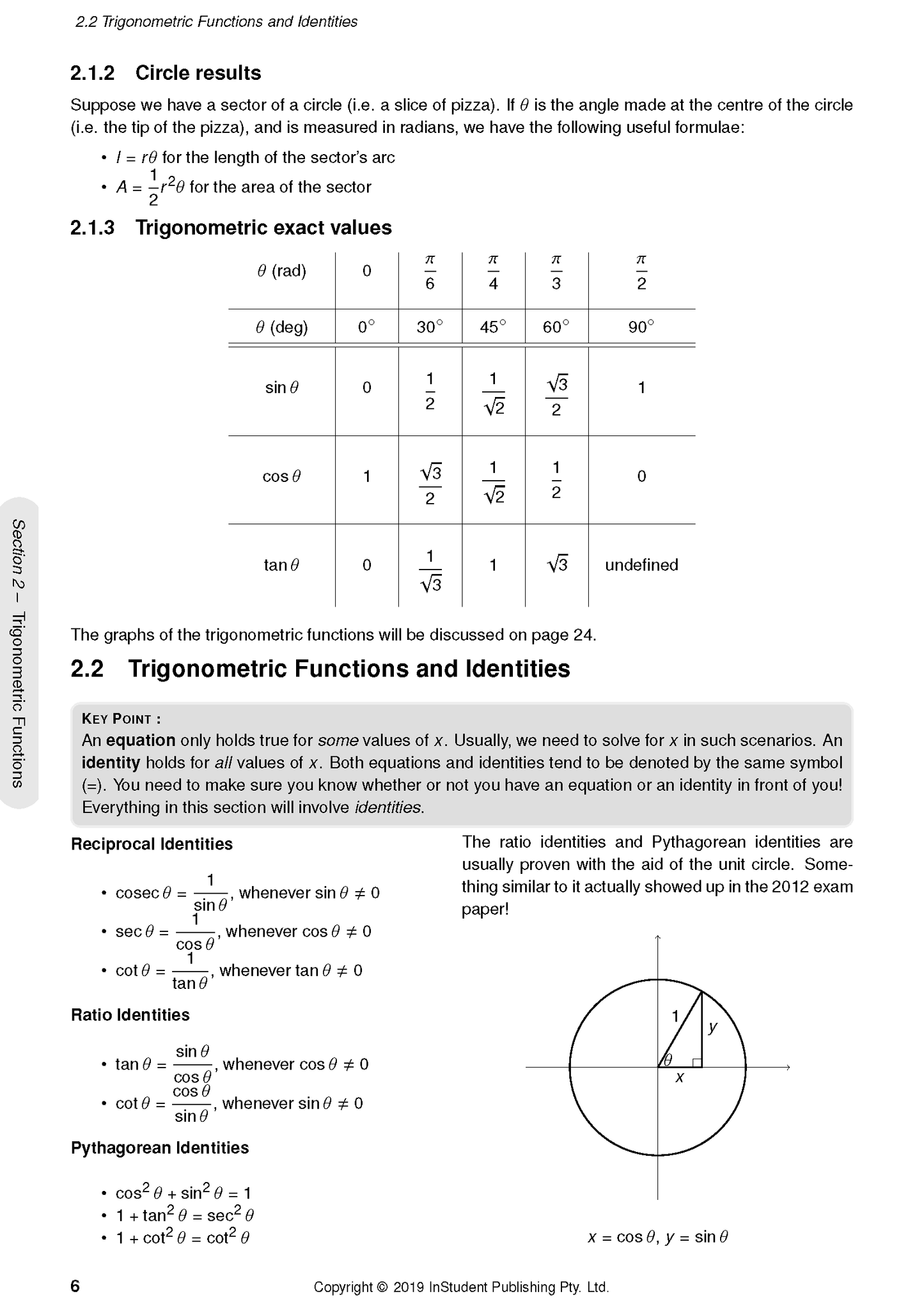 Course Notes by ATAR Notes displaying trigonometric functions, identities, and a unit circle diagram.