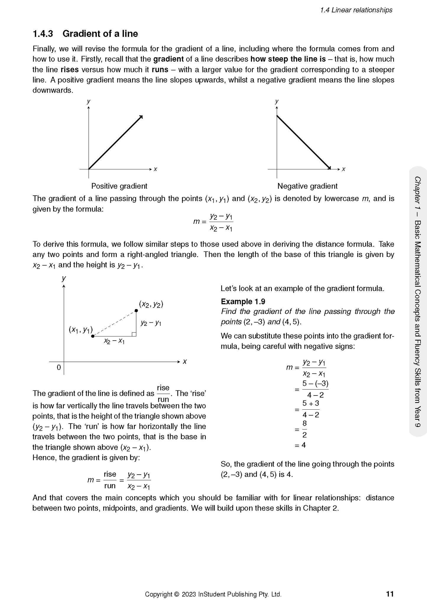 Course Notes by ATAR Notes, displaying a page about the gradient of a line with formulas and coordinate plane diagrams.