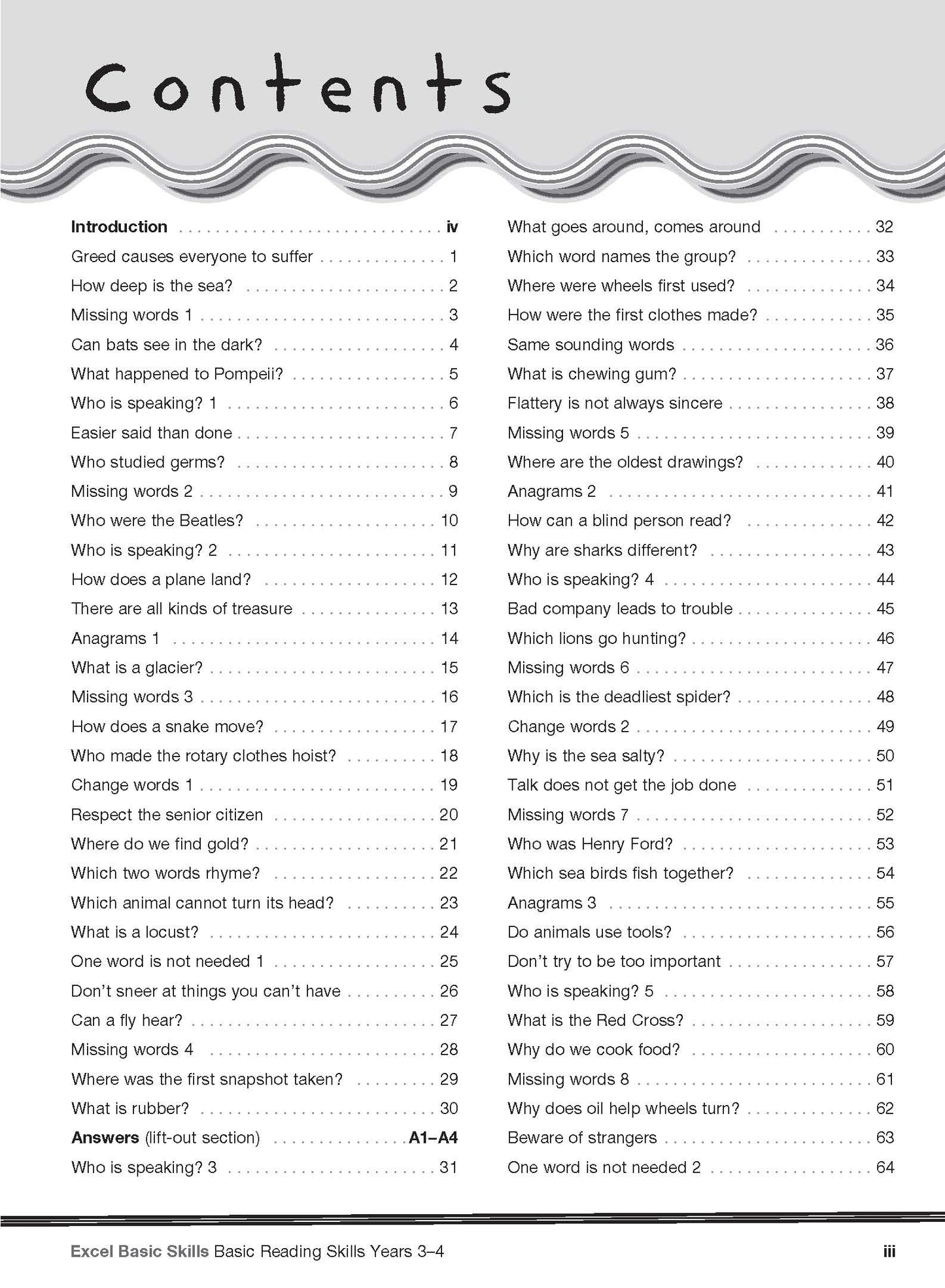 Excel Basic Skills - Basic Reading Skills Years 3-4