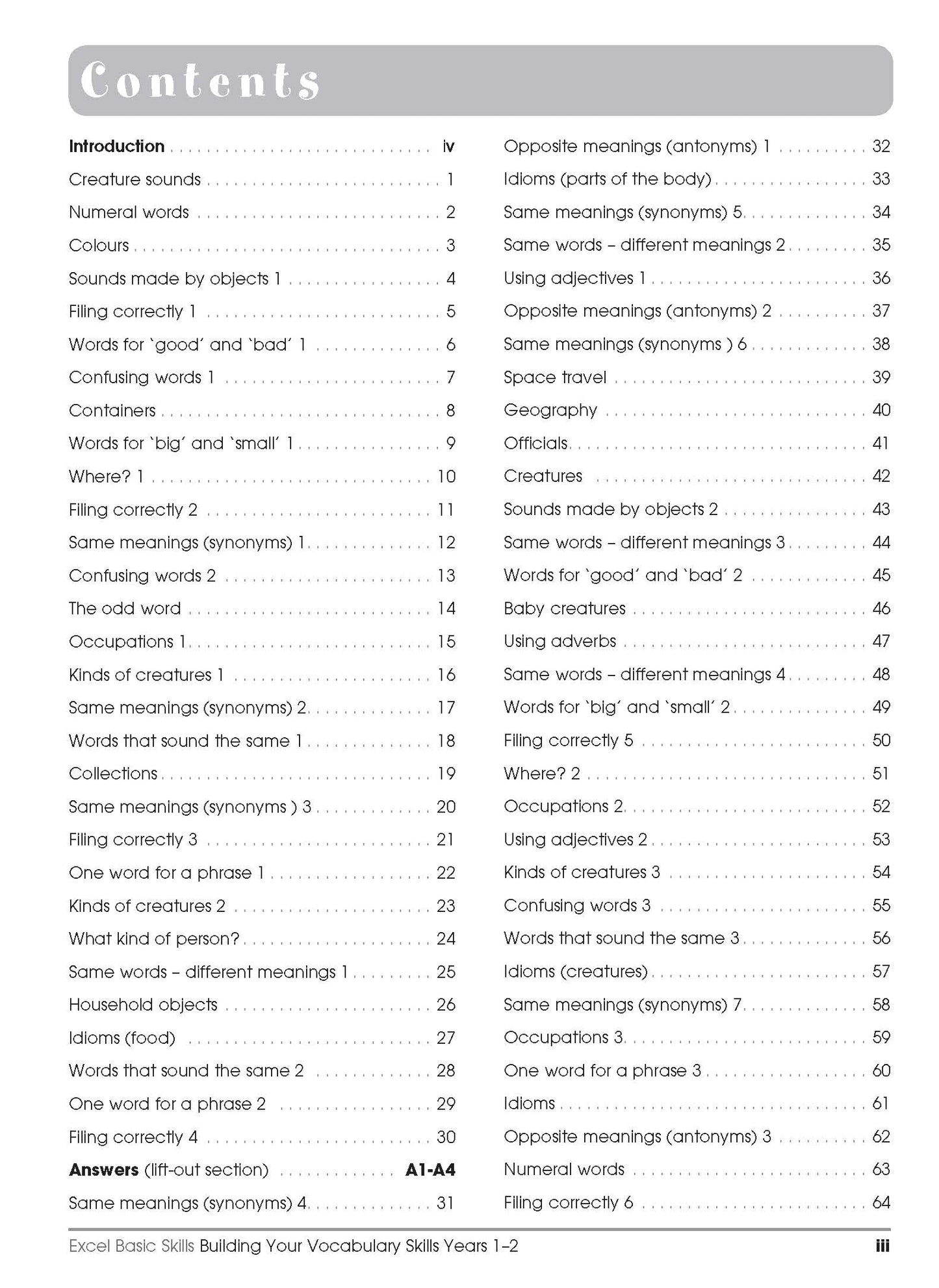 Excel Basic Skills - Building Your Vocabulary Skills Years 1-2