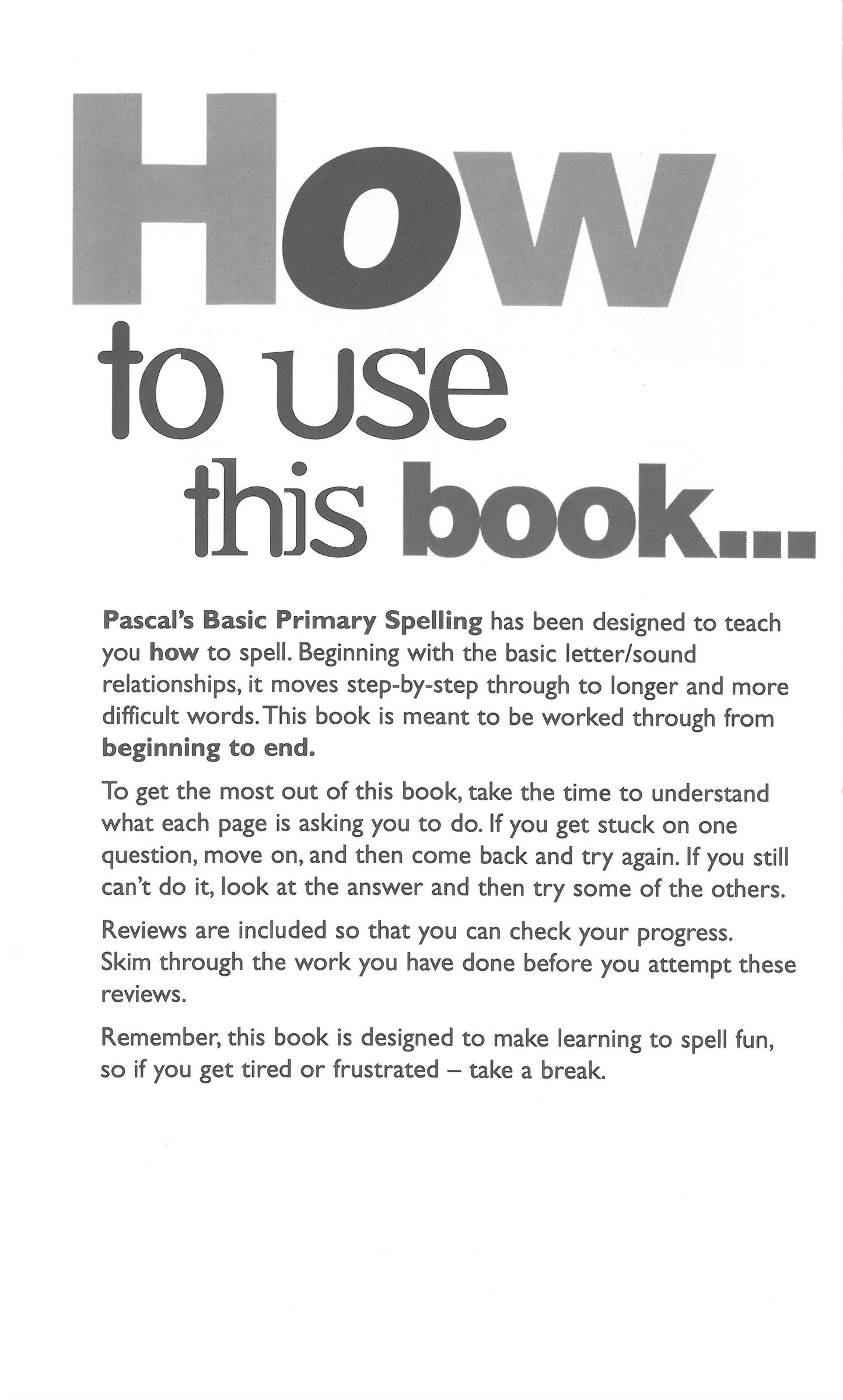 Excel Handbooks - Pascal's Basic Primary Spelling Years 1-4