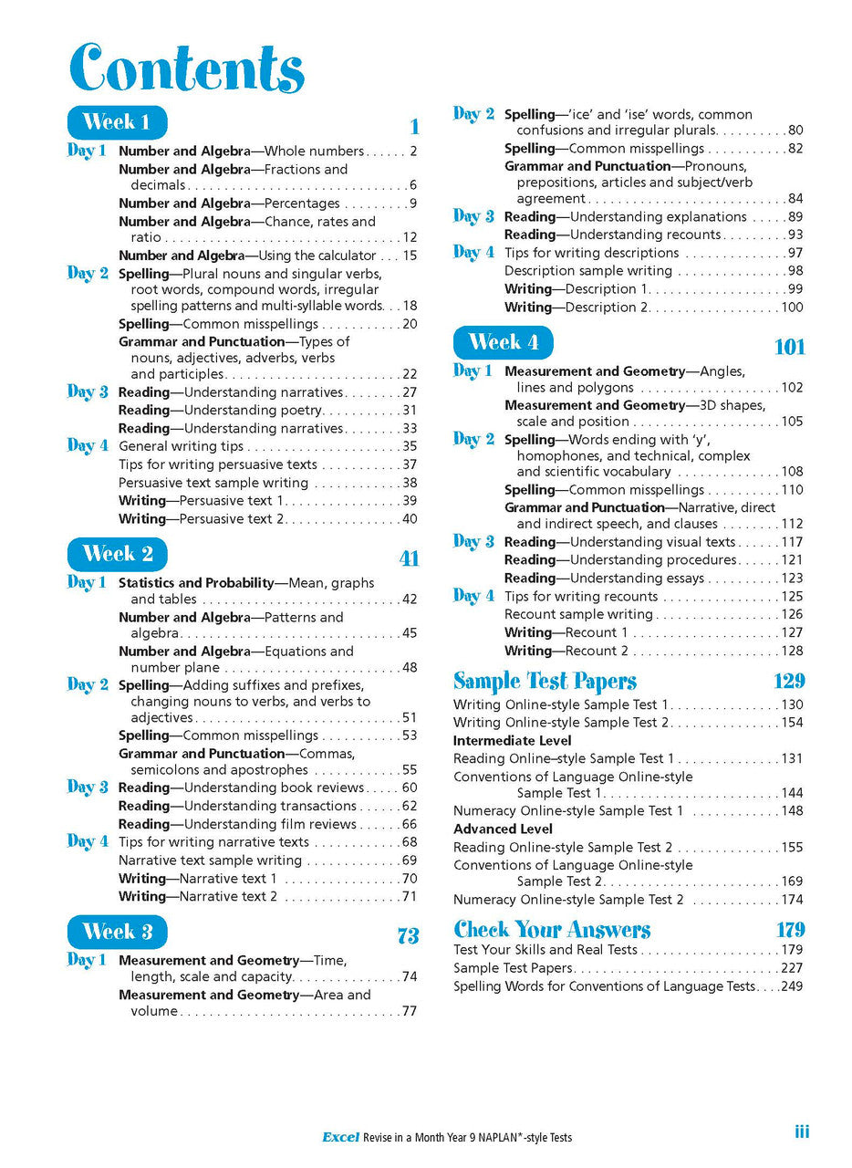 Excel Revise in a Month Year 9 NAPLAN*-style Tests