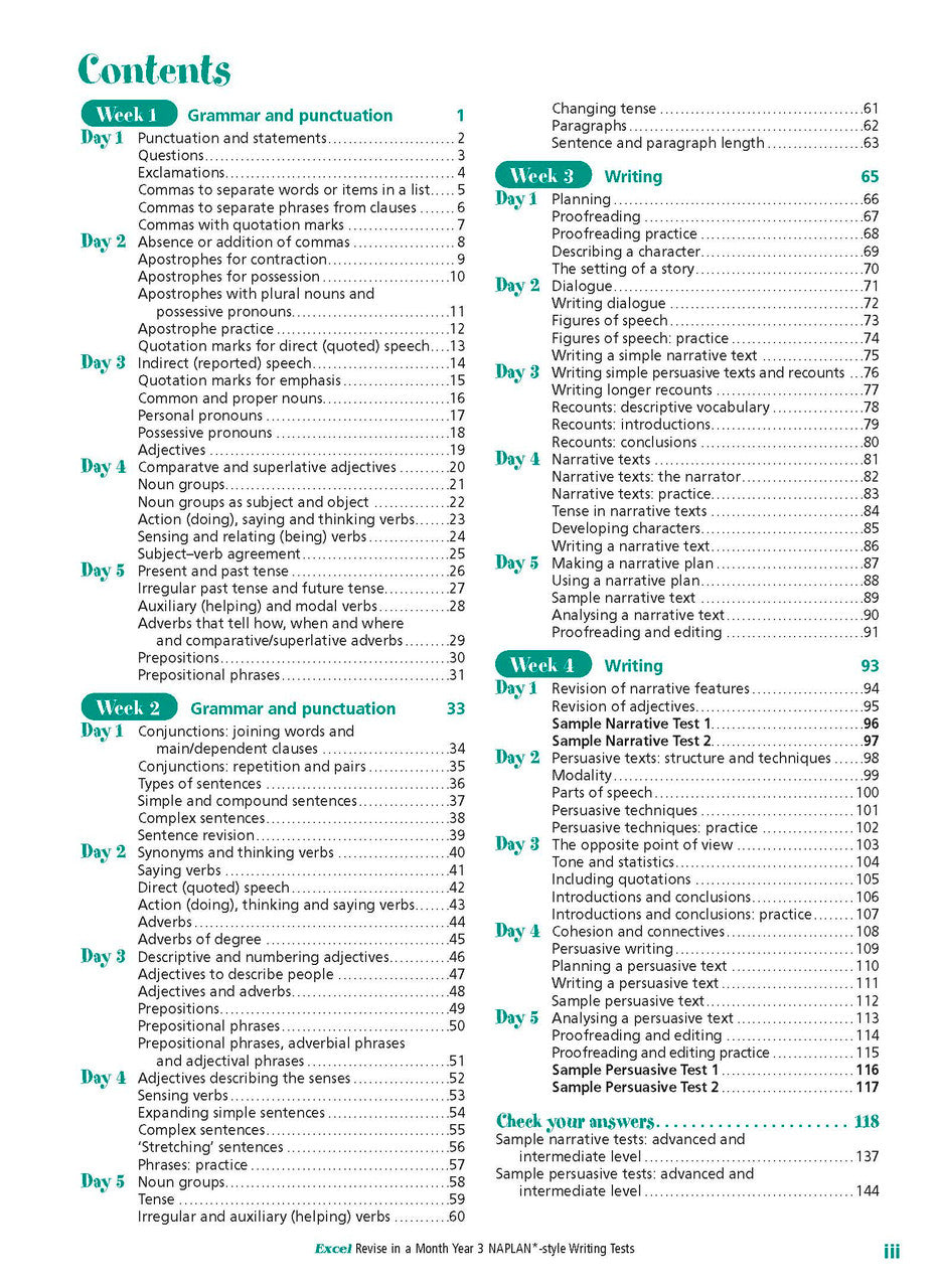 Excel Revise in a Month Year 3 NAPLAN*-style Writing Tests