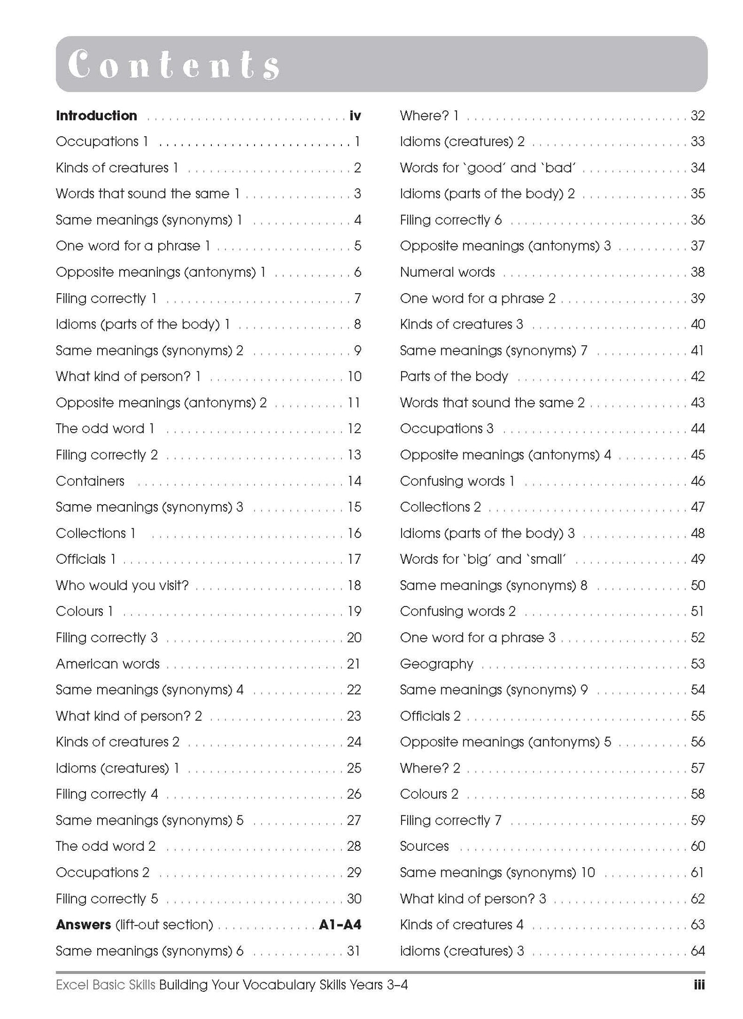 Excel Basic Skills - Building Your Vocabulary Skills Years 3-4
