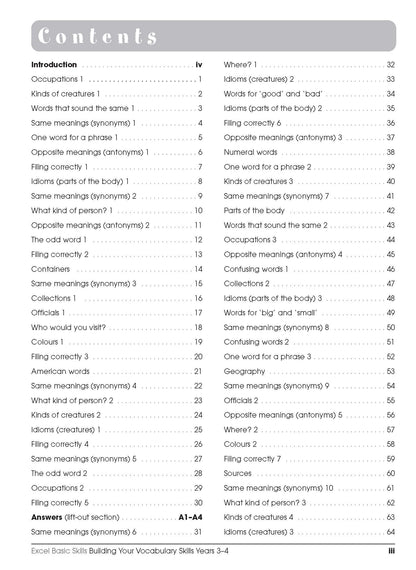 Excel Basic Skills - Building Your Vocabulary Skills Years 3-4