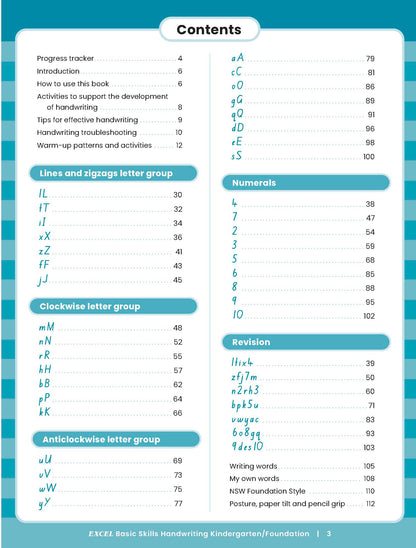 Excel Basic Skills - Handwriting Kindergarten/Foundation