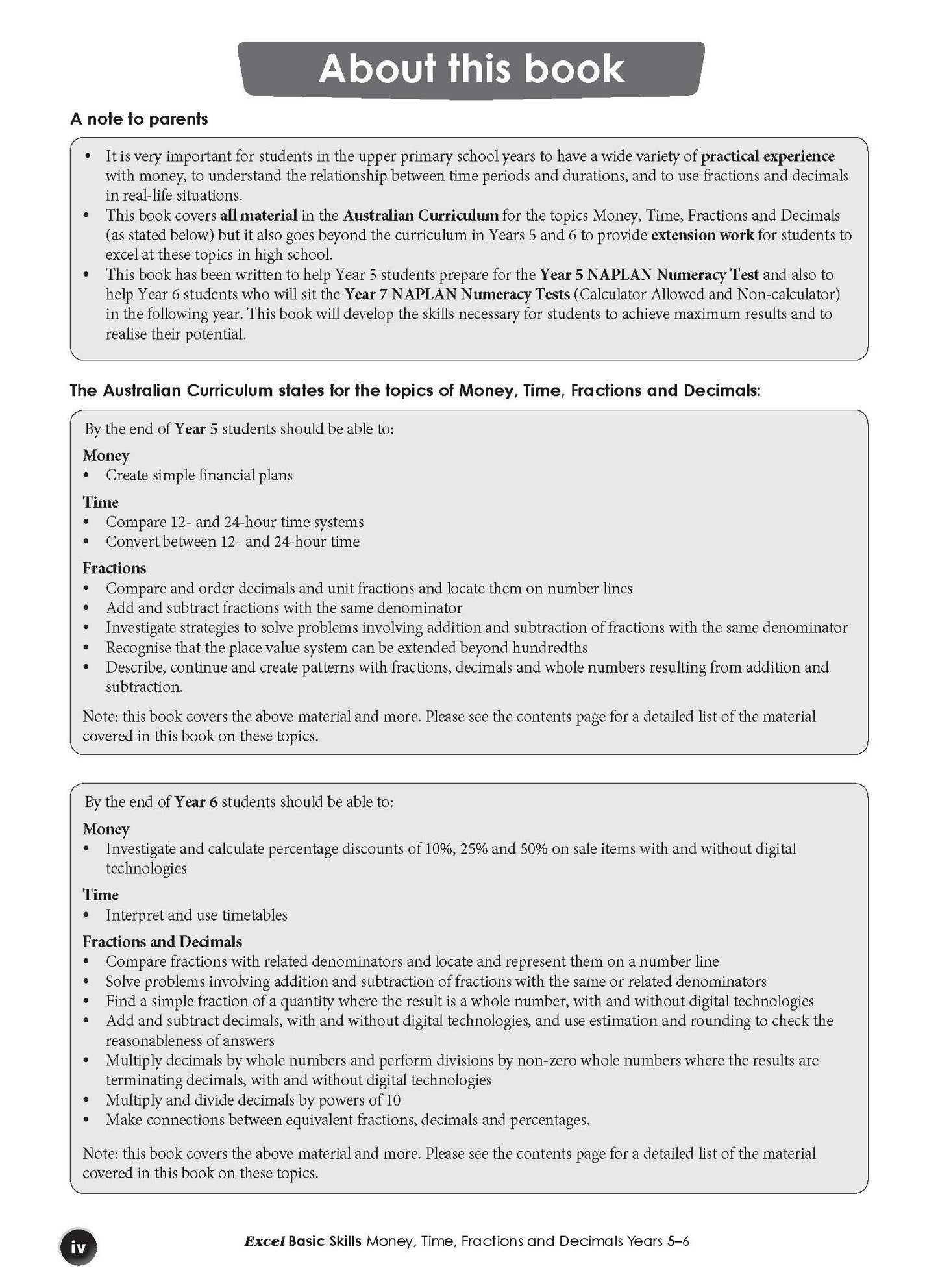 Excel Basic Skills - Money, Time, Fractions and Decimals Years 5-6