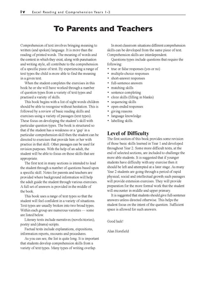 Excel Basic Skills - Reading and Comprehension Years 1-2