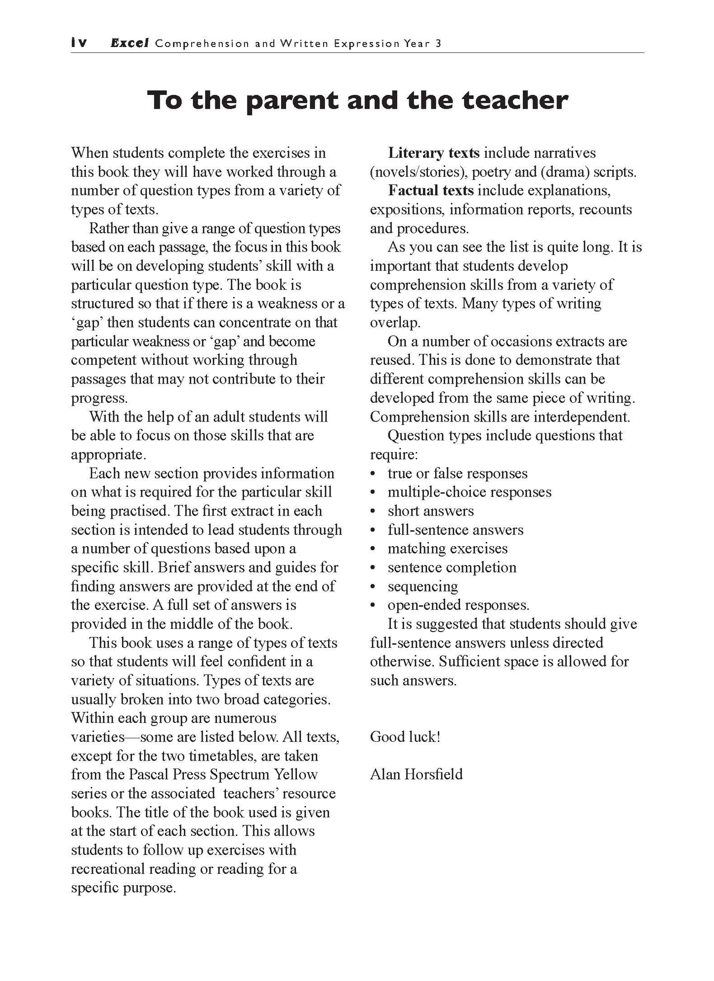 Excel Basic Skills - Comprehension and Written Expression Year 3