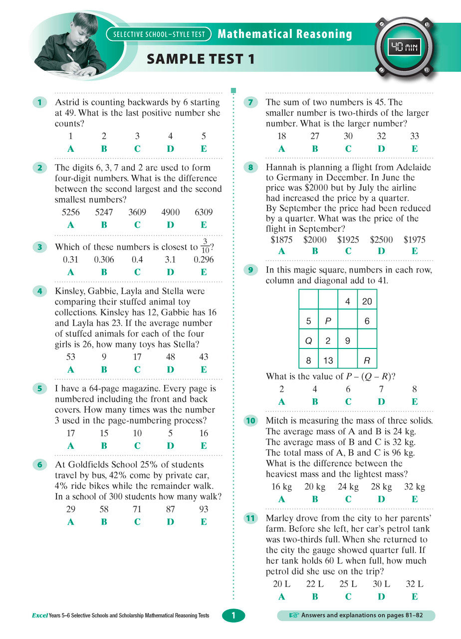 Excel Math Tests Excel Selective Schools and Scholarship Mathematical Reasoning Tests Y