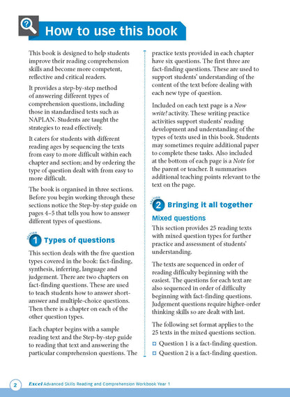 Excel Advanced Skills - Reading and Comprehension Workbook Year 1