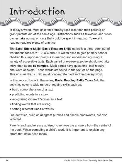 Excel Basic Skills - Basic Reading Skills Years 3-4