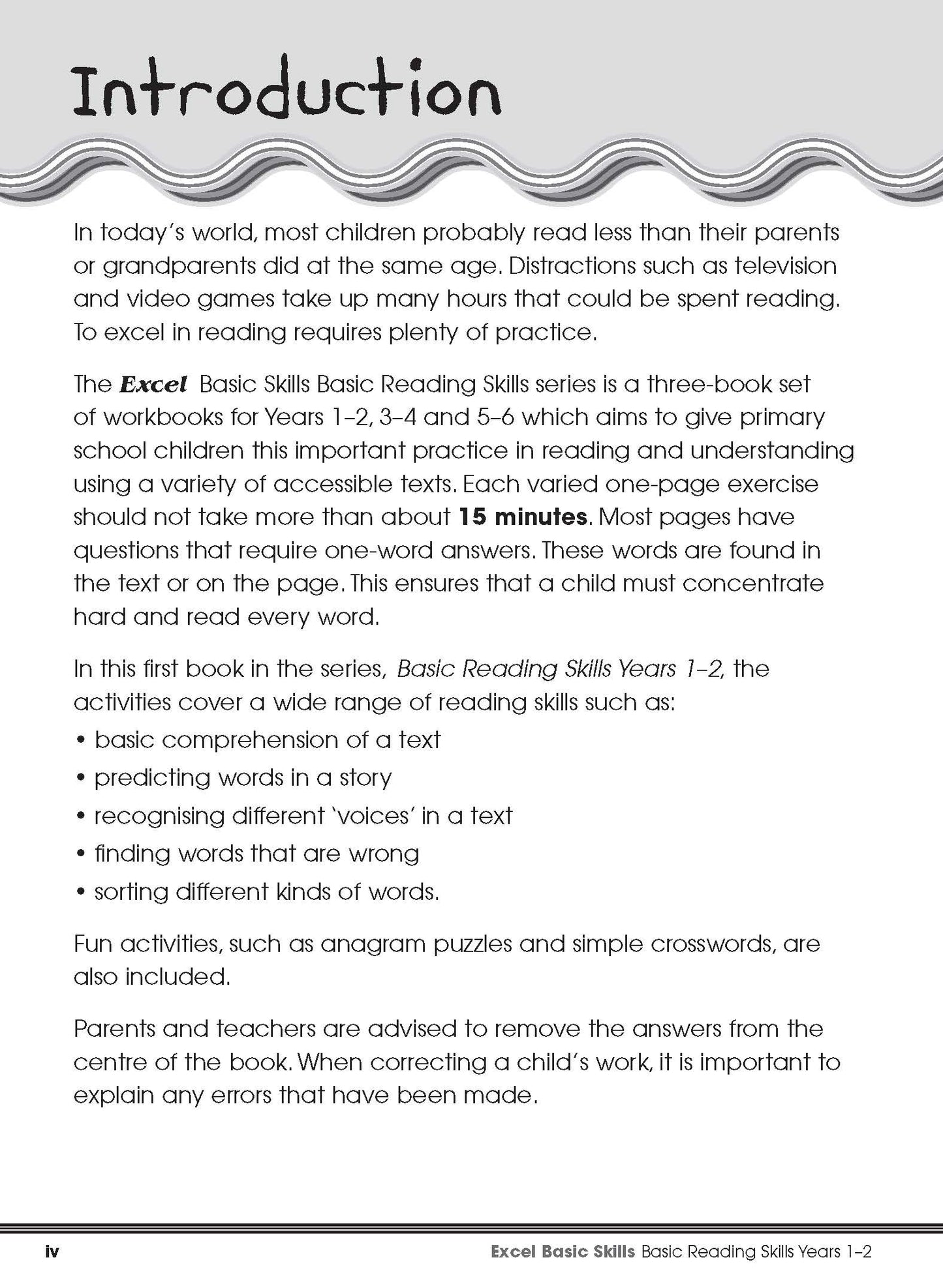 Excel Basic Skills - Basic Reading Skills Years 1-2