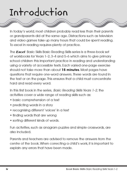Excel Basic Skills - Basic Reading Skills Years 1-2