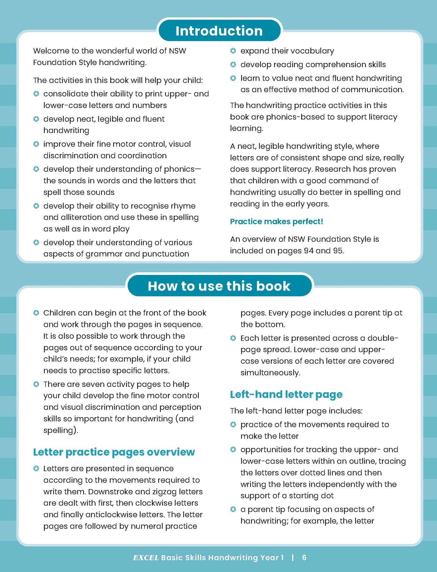Excel Basic Skills - Handwriting Year 1
