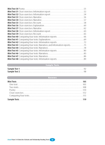 Excel Selective Schools and Scholarship Reading Tests Years 5-6