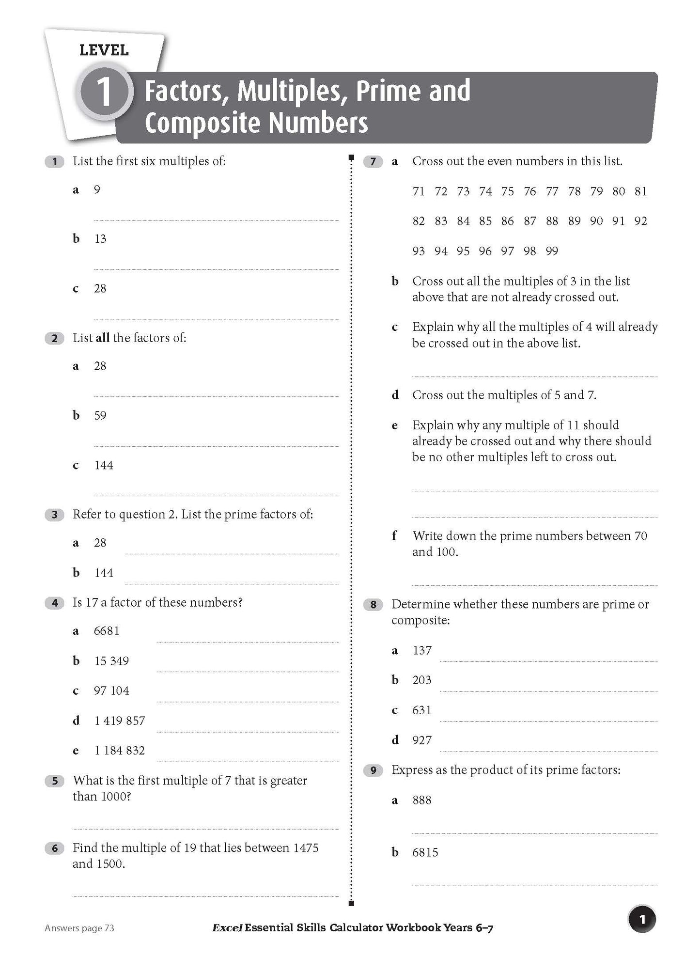Excel Essential Skills - Calculator Workbook Years 6-7