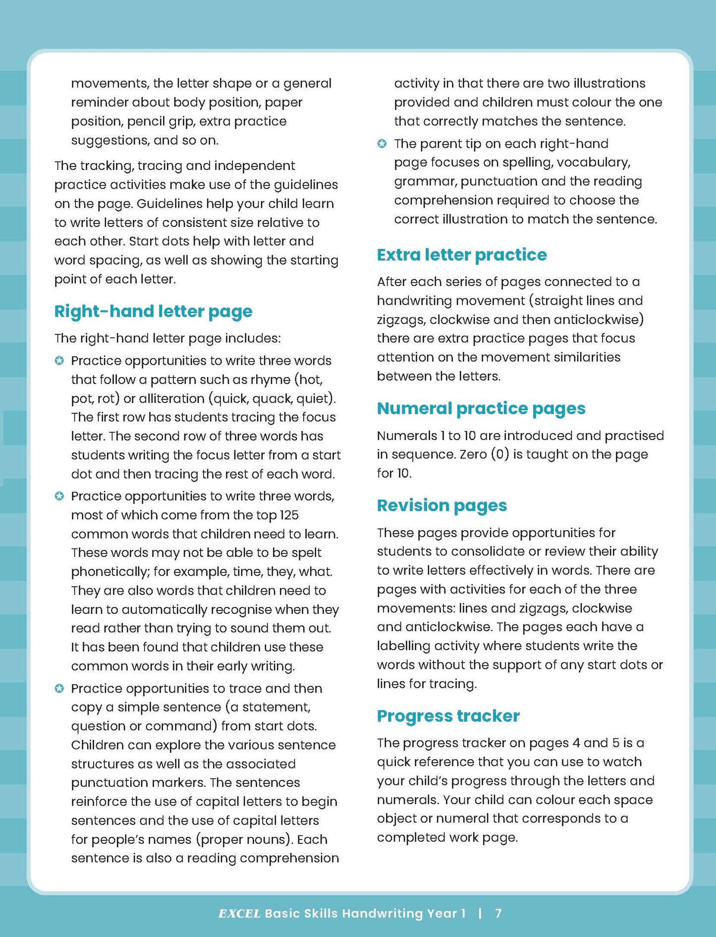 Excel Basic Skills - Handwriting Year 1