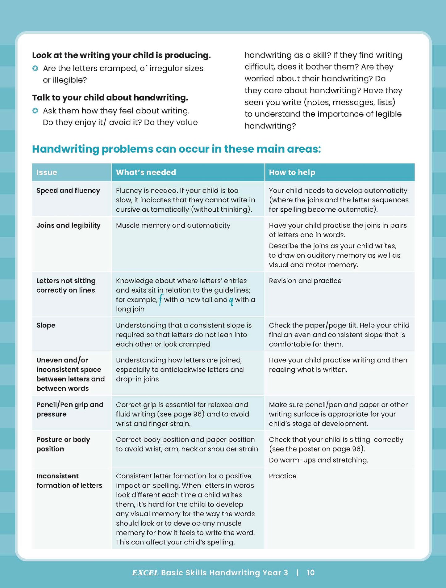 Excel Basic Skills - Handwriting Year 3