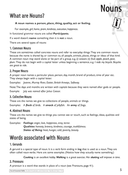 Excel Essential Skills - Student Grammar and Vocabulary Handbook Years 7-8