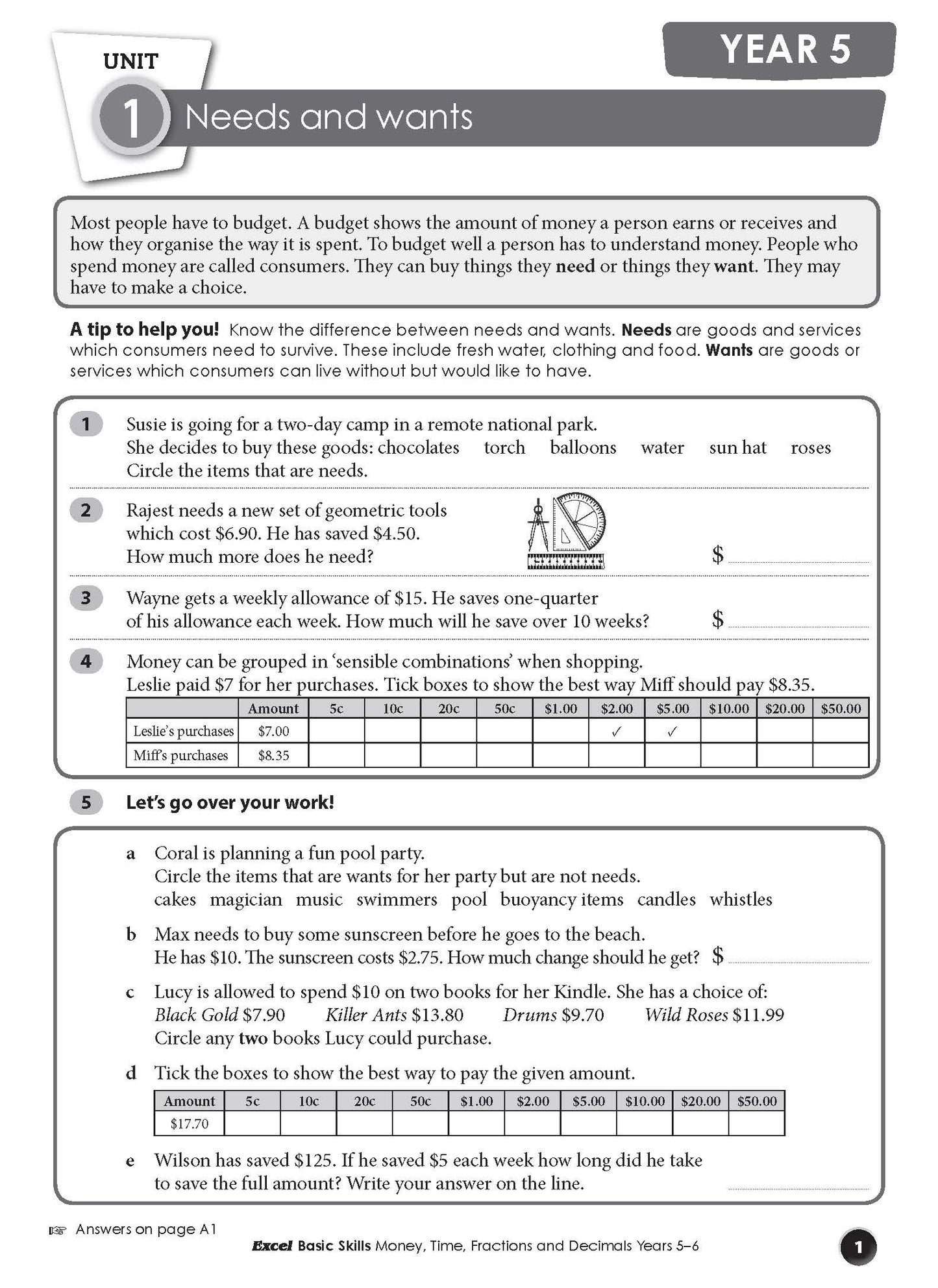 Excel Basic Skills - Money, Time, Fractions and Decimals Years 5-6