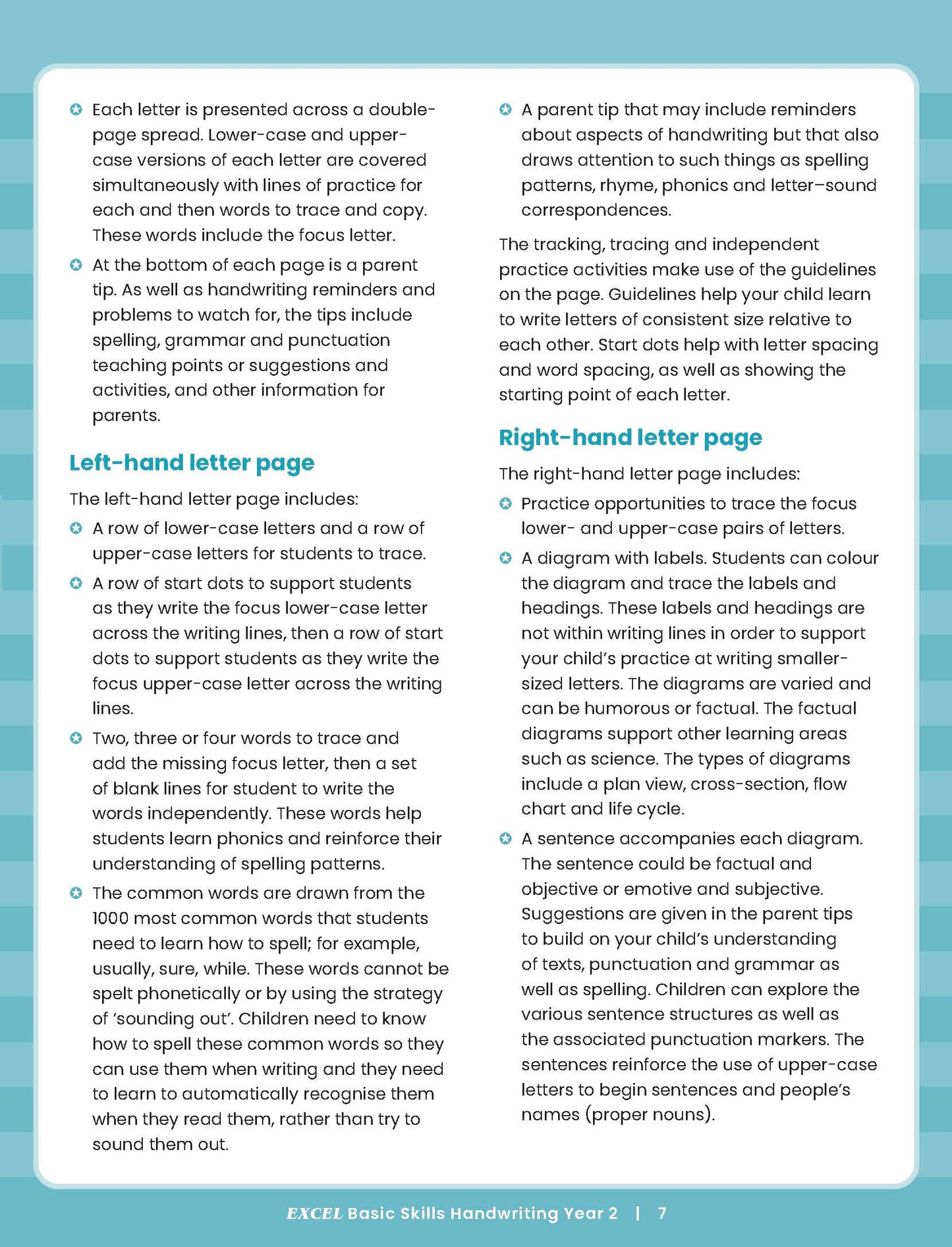 Excel Basic Skills - Handwriting Year 2