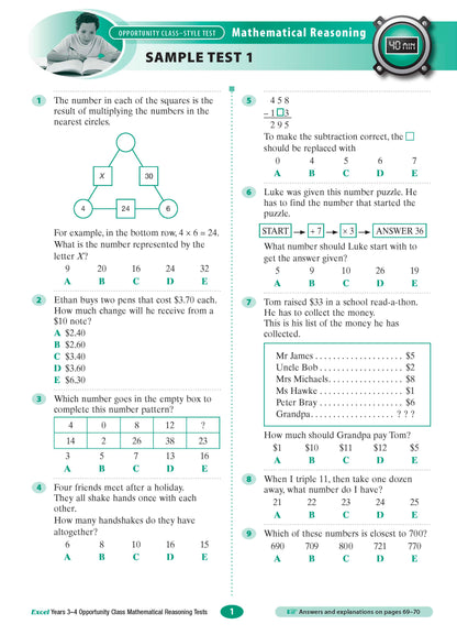 Excel Opportunity Class Mathematical Reasoning Tests Years 3-4