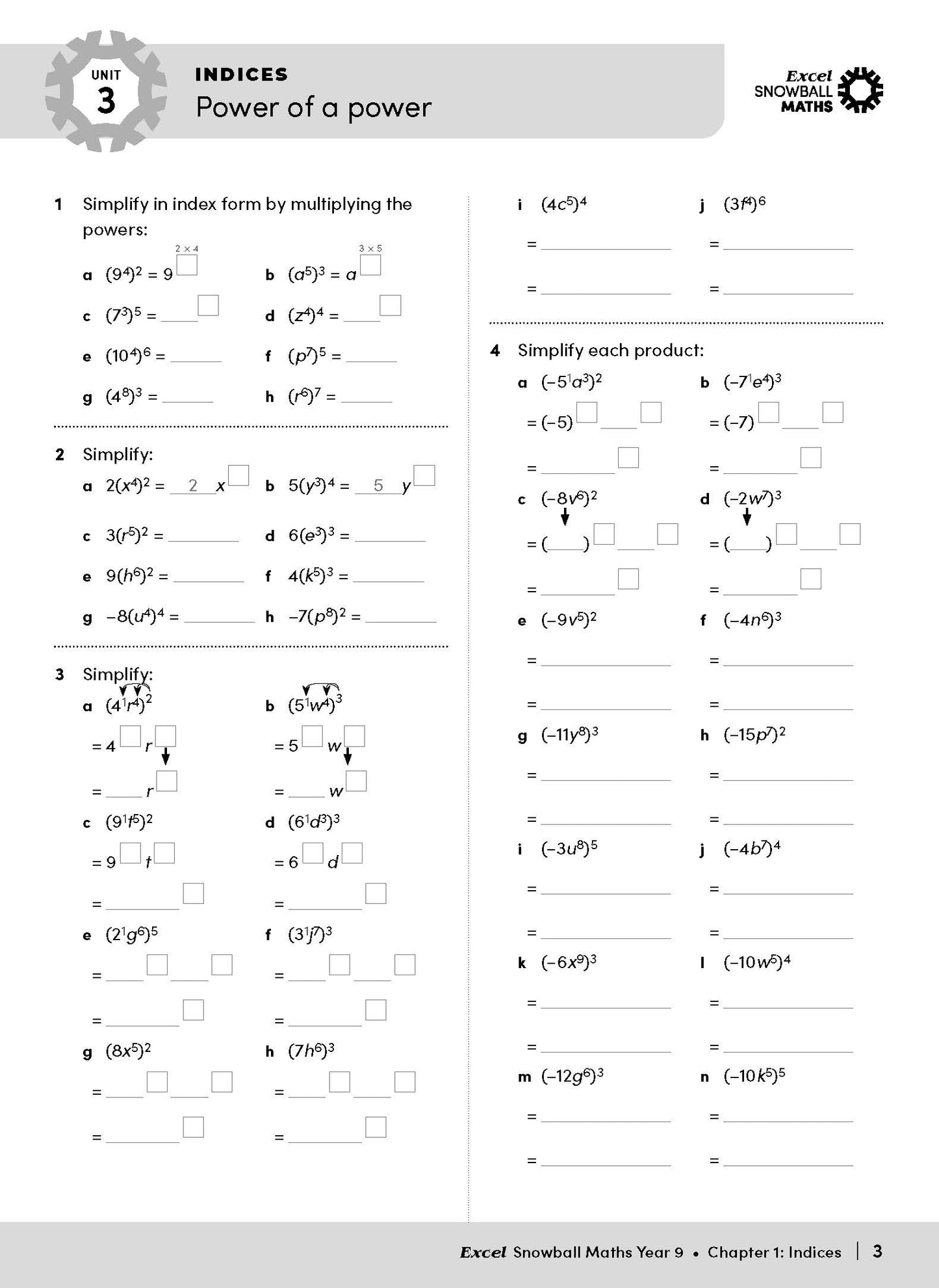 Excel Snowball - Maths Year 9