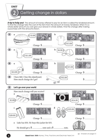 Excel Basic Skills - Money, Time, Fractions and Decimals Years 3-4