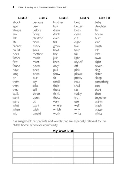Excel Basic Skills - Reading and Comprehension Years 1-2