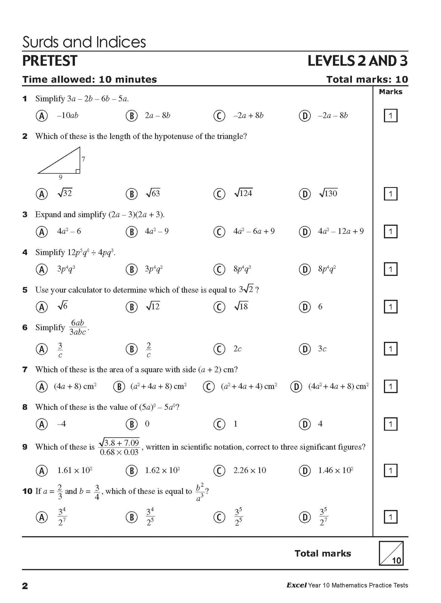 Excel Tests - Mathematics Practice Tests Year 10