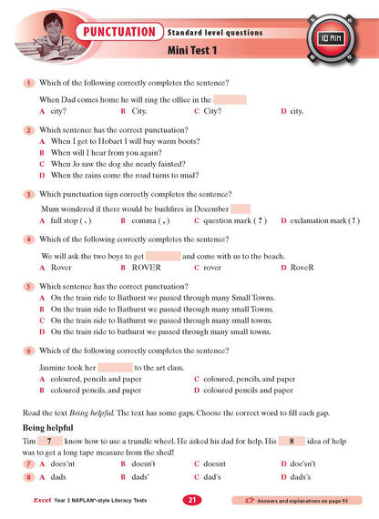 Excel Year 3 NAPLAN*-style Literacy Tests