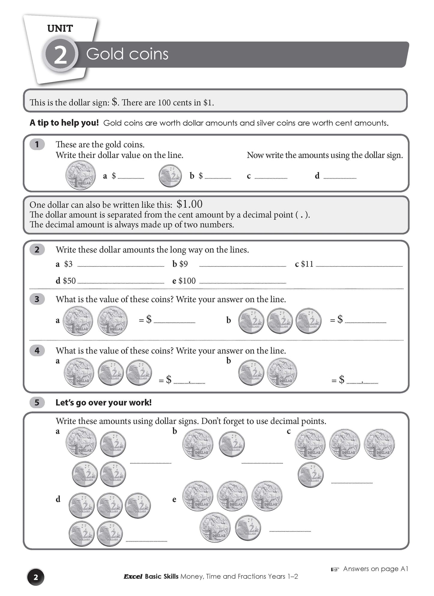 Excel Basic Skills - Money, Time and Fractions Years 1-2